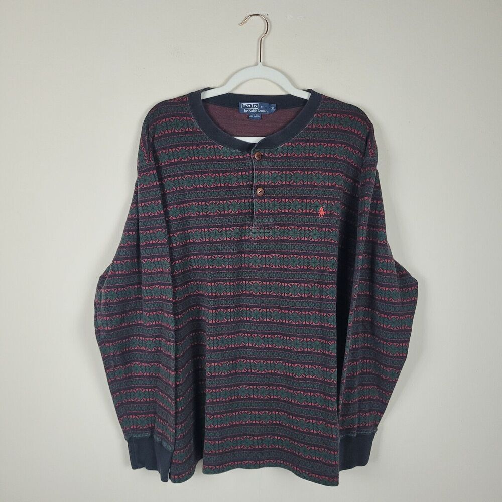 Vintage Polo Ralph Lauren Shirt Mens XL Holiday Long Sleeves Poinsettia Festive